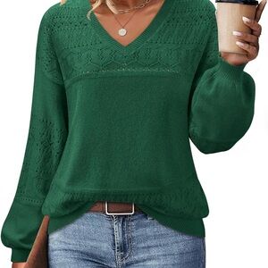 Messic Womens Pullover Sweaters 2024 Casual Long Sleeve V Neck Sz L.